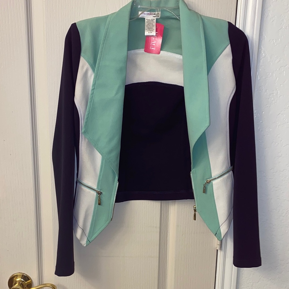 a'gaci Mint, White, and Navy Blue Blazer